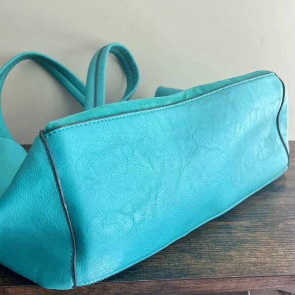 •SOLD•| Green Studded Embellishing Large Tote Fringe Contrast Lining - VG - Picture 9 of 9